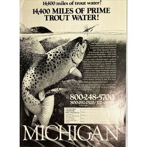 Michigan Dept. Commerce "14,000 Miles Prime Trout Water! Vintage Print Ad 1981